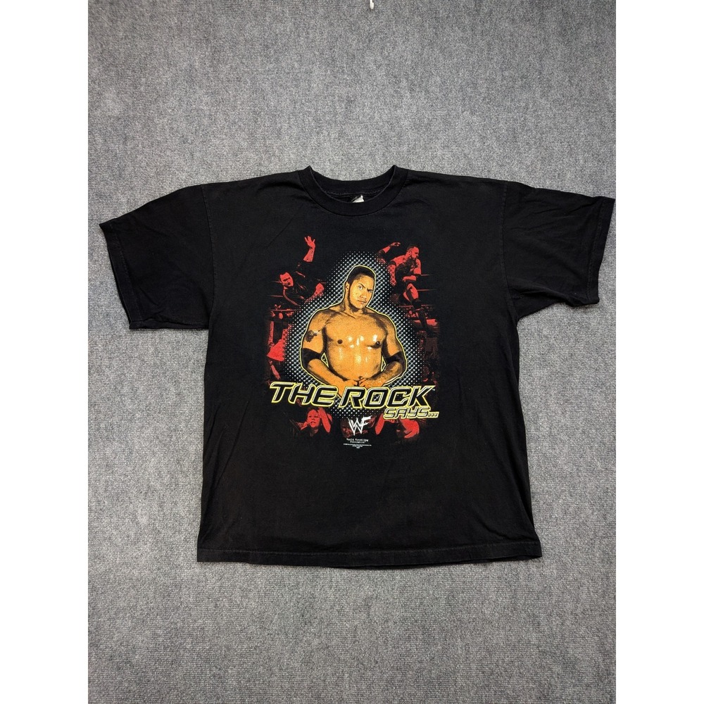 Vintage WWE The‎ Rock Says Smackdown Hotel Black T-Shirt Mens XXL Wrestling Y2K